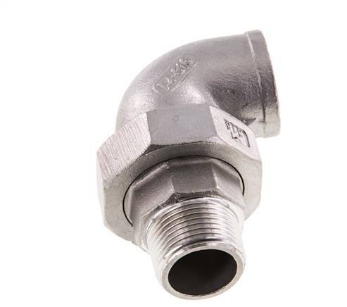 Raccord union coudé 90deg 3/4'' Mâle R x Femelle Rp Acier inoxydable Joint plat PTFE 16bar (224.8psi)