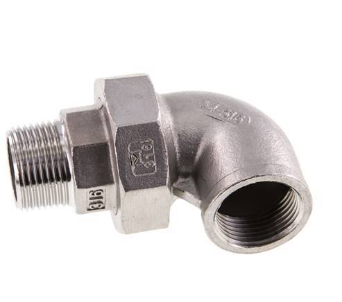 Raccord union coudé 90deg 3/4'' Mâle R x Femelle Rp Acier inoxydable Joint plat PTFE 16bar (224.8psi)
