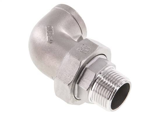 90deg Angled Union Connector 1'' Male R x Female Rp Stainless Steel Flat Seal PTFE 16bar (224.8psi)