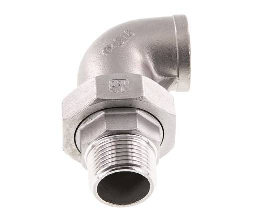 Raccord union coudé 90deg 1'' Mâle R x Femelle Rp Acier inoxydable Joint plat PTFE 16bar (224.8psi)