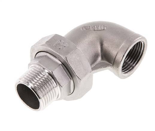 Raccord union coudé 90deg 1'' Mâle R x Femelle Rp Acier inoxydable Joint plat PTFE 16bar (224.8psi)