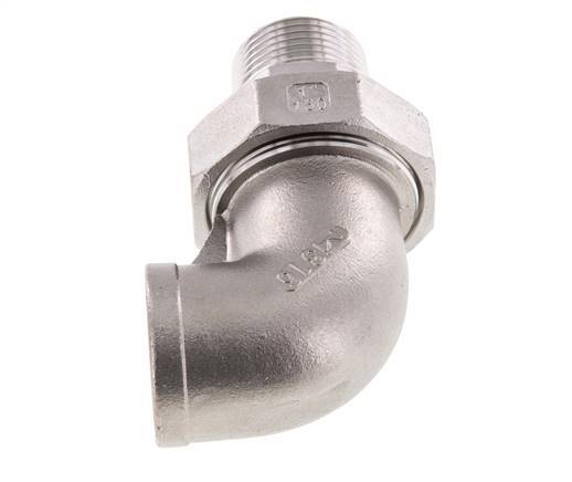 Raccord union coudé 90deg 1'' Mâle R x Femelle Rp Acier inoxydable Joint plat PTFE 16bar (224.8psi)
