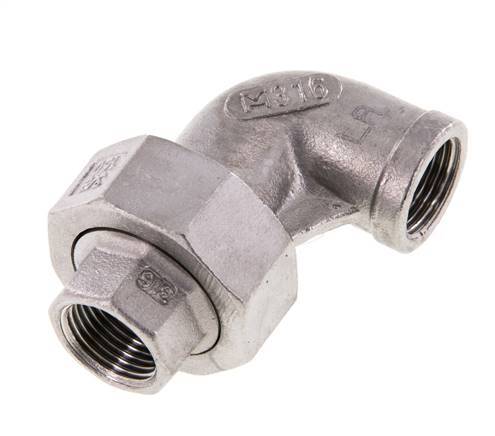 Raccord union 90deg Rp3/8'' femelle en acier inoxydable joint conique 16bar (224.8psi)
