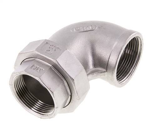 Raccord union 90deg Rp1 1/2'' femelle en acier inoxydable joint conique 16bar (224.8psi)
