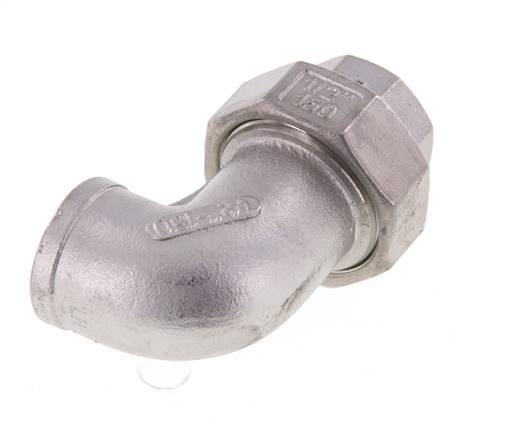 Connecteur union 90deg Rp1/2'' femelle en acier inoxydable joint conique 16bar (224.8psi)