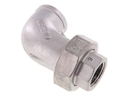 Connecteur union 90deg Rp1/2'' femelle en acier inoxydable joint conique 16bar (224.8psi)