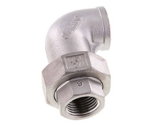 Connecteur union 90deg Rp1/2'' femelle en acier inoxydable joint conique 16bar (224.8psi)