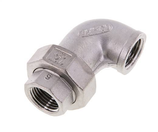 Connecteur union 90deg Rp1/2'' femelle en acier inoxydable joint conique 16bar (224.8psi)