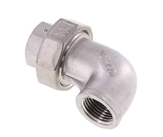 Connecteur union 90deg Rp1/2'' femelle en acier inoxydable joint conique 16bar (224.8psi)