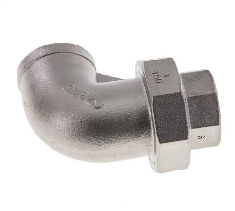Raccord union coudé 90deg Rp1'' femelle Acier inoxydable Joint plat PTFE 16bar (224.8psi)