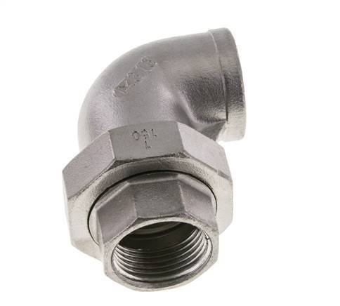 Raccord union coudé 90deg Rp1'' femelle Acier inoxydable Joint plat PTFE 16bar (224.8psi)