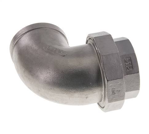 Raccord union coudé 90deg Rp2'' femelle Acier inoxydable Joint plat PTFE 16bar (224.8psi)