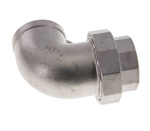 90deg Angled Union Connector Rp1 1/2'' Female Stainless Steel Flat Seal PTFE 16bar (224.8psi)