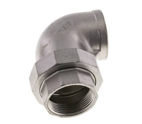 90deg Angled Union Connector Rp1 1/2'' Female Stainless Steel Flat Seal PTFE 16bar (224.8psi)