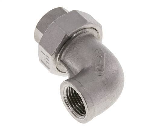 90deg Angled Union Connector Rp1/2'' Female Stainless Steel Flat Seal PTFE 16bar (224.8psi)