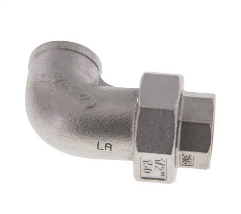 90deg Angled Union Connector Rp1/2'' Female Stainless Steel Flat Seal PTFE 16bar (224.8psi)