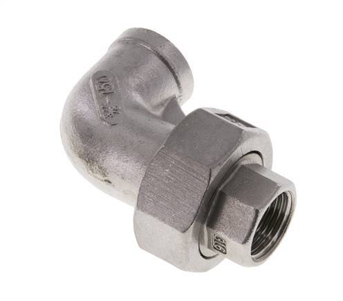 Raccord union coudé 90deg Rp3/8'' femelle Acier inoxydable Joint plat PTFE 16bar (224.8psi)