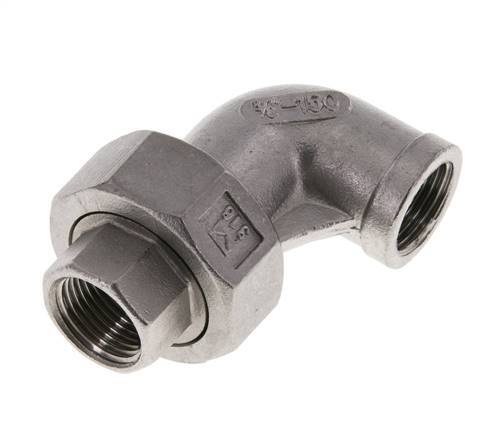 Raccord union coudé 90deg Rp3/8'' femelle Acier inoxydable Joint plat PTFE 16bar (224.8psi)