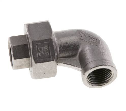 Raccord union coudé 90deg Rp3/8'' femelle Acier inoxydable Joint plat PTFE 16bar (224.8psi)