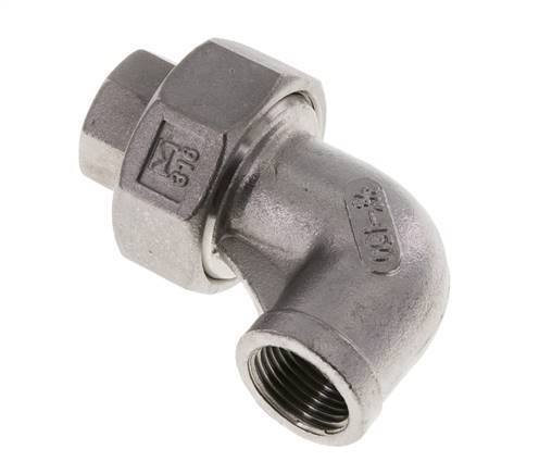 Raccord union coudé 90deg Rp3/8'' femelle Acier inoxydable Joint plat PTFE 16bar (224.8psi)