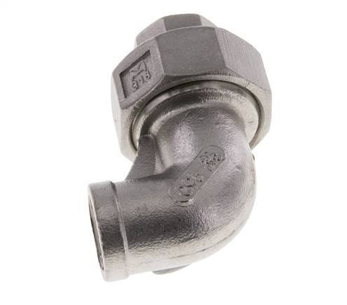 Raccord union coudé 90deg Rp3/8'' femelle Acier inoxydable Joint plat PTFE 16bar (224.8psi)