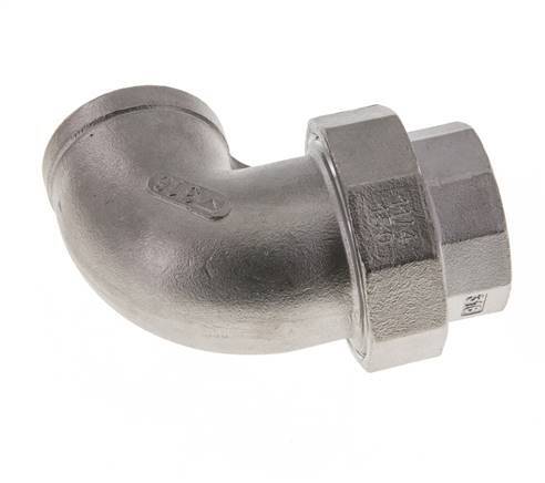 Raccord union coudé 90deg Rp1 1/4'' femelle acier inoxydable joint plat PTFE 16bar (224.8psi)