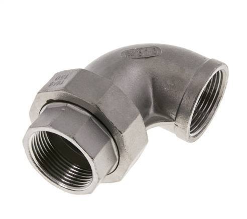 Raccord union coudé 90deg Rp1 1/4'' femelle acier inoxydable joint plat PTFE 16bar (224.8psi)