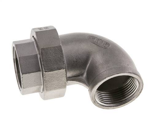 Raccord union coudé 90deg Rp1 1/4'' femelle acier inoxydable joint plat PTFE 16bar (224.8psi)