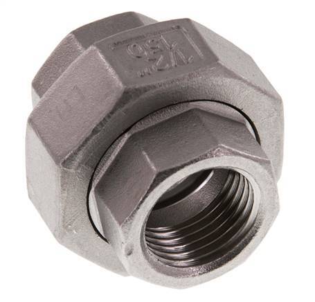 Union Connecteur droit Rp1/2'' femelle Acier inoxydable Joint plat PTFE 16bar (224.8psi)