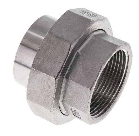 Union Straight Connector Rp1 1/2'' Female x 48.3mm Weld End Stainless Steel Flat Seal PTFE 150bar (2107.5psi)