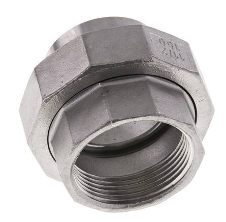 Raccord union droit Rp1 1/2'' femelle x 48.3mm extrémité à souder acier inoxydable joint plat PTFE 150bar (2107.5psi)