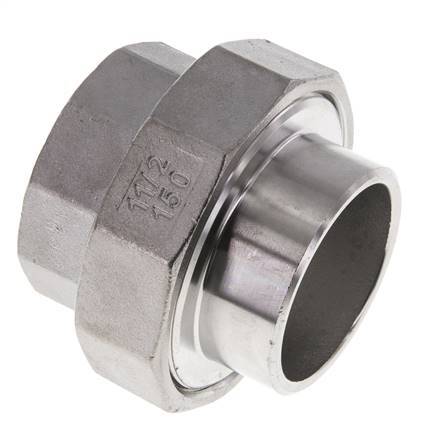 Union Straight Connector Rp1 1/2'' Female x 48.3mm Weld End Stainless Steel Flat Seal PTFE 150bar (2107.5psi)