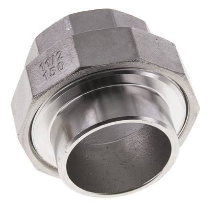Raccord union droit Rp1 1/2'' femelle x 48.3mm extrémité à souder acier inoxydable joint plat PTFE 150bar (2107.5psi)