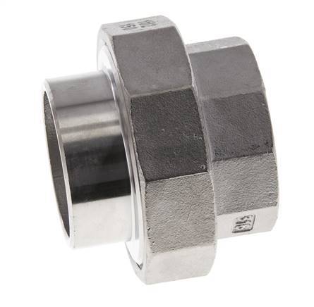 Raccord union droit Rp1 1/2'' femelle x 48.3mm extrémité à souder acier inoxydable joint plat PTFE 150bar (2107.5psi)