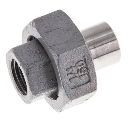 Raccord union droit Rp1/4'' femelle x 13.5mm extrémité à souder acier inoxydable joint plat PTFE 150bar (2107.5psi)