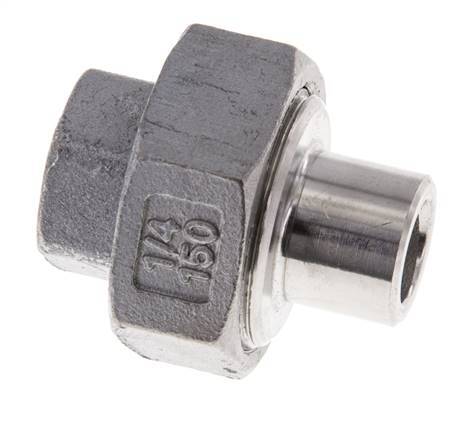 Raccord union droit Rp1/4'' femelle x 13.5mm extrémité à souder acier inoxydable joint plat PTFE 150bar (2107.5psi)