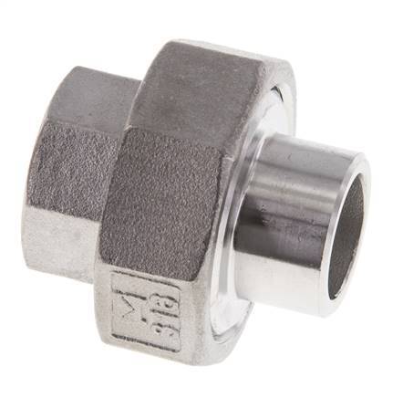 Raccord union droit Rp1/2'' femelle x 21.3mm extrémité à souder acier inoxydable joint plat PTFE 150bar (2107.5psi)