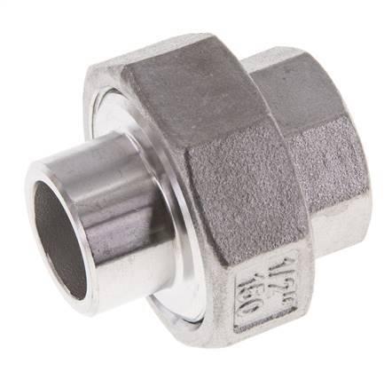 Raccord union droit Rp1/2'' femelle x 21.3mm extrémité à souder acier inoxydable joint plat PTFE 150bar (2107.5psi)