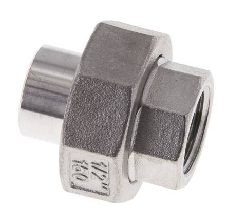 Raccord union droit Rp1/2'' femelle x 21.3mm extrémité à souder acier inoxydable joint plat PTFE 150bar (2107.5psi)