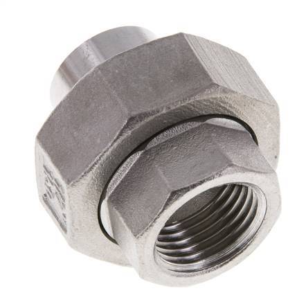 Raccord union droit Rp1/2'' femelle x 21.3mm extrémité à souder acier inoxydable joint plat PTFE 150bar (2107.5psi)
