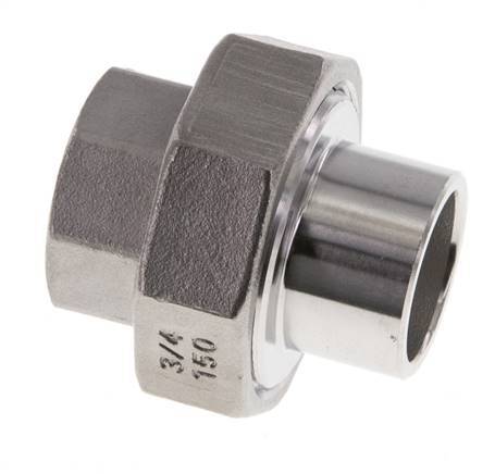 Raccord union droit Rp3/4'' femelle x 26.9mm extrémité à souder acier inoxydable joint plat PTFE 150bar (2107.5psi)