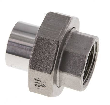 Raccord union droit Rp3/4'' femelle x 26.9mm extrémité à souder acier inoxydable joint plat PTFE 150bar (2107.5psi)