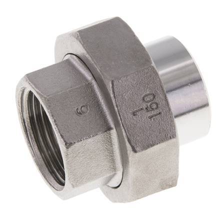 Union Connecteur droit Rp1'' femelle x 33.7mm extrémité à souder Acier inoxydable Joint plat PTFE 150bar (2107.5psi)