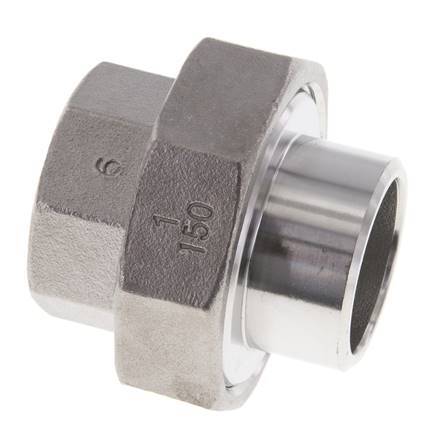 Union Straight Connector Rp1'' Female x 33.7mm Weld End Stainless Steel Flat Seal PTFE 150bar (2107.5psi)