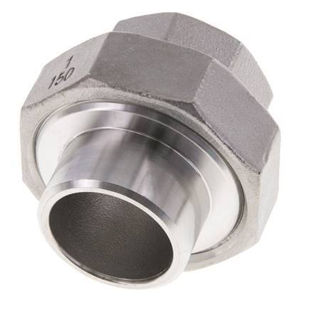 Union Straight Connector Rp1'' Female x 33.7mm Weld End Stainless Steel Flat Seal PTFE 150bar (2107.5psi)