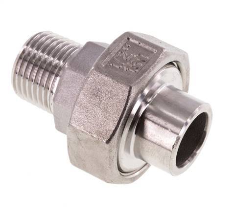 Raccord union droit R1/2'' mâle x 21.3mm extrémité à souder en acier inoxydable joint conique 16bar (224.8psi)