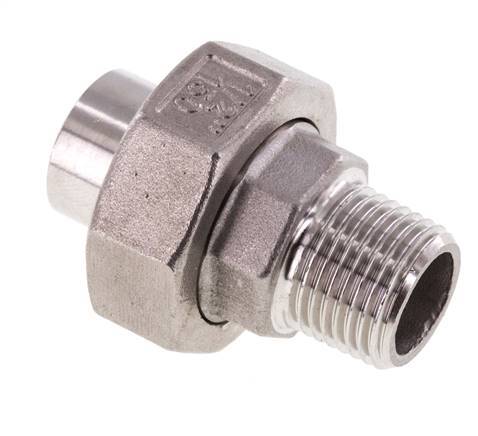 Raccord union droit R1/2'' mâle x 21.3mm extrémité à souder en acier inoxydable joint conique 16bar (224.8psi)