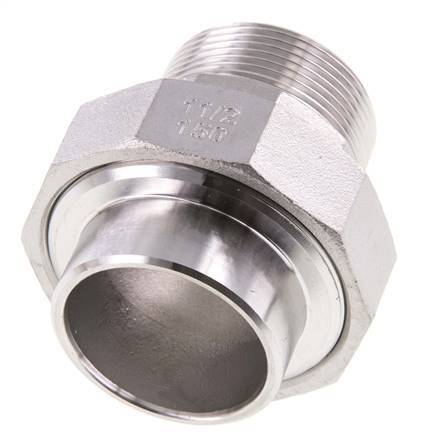 Raccord union droit R1 1/2'' Male x 48.3mm Weld End Acier inoxydable Joint conique 16bar (224.8psi)