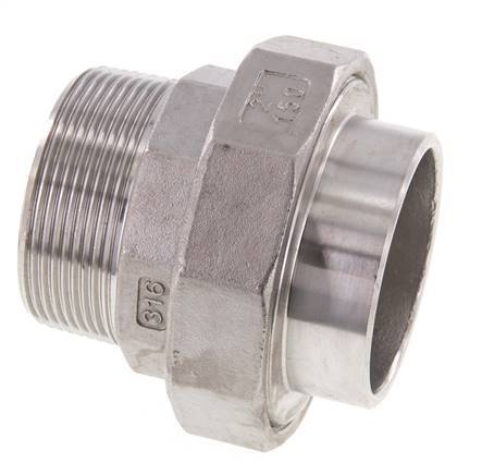 Union Straight Connector R2'' Male x 60.3mm Weld End Stainless Steel Conical Seal 16bar (224.8psi)