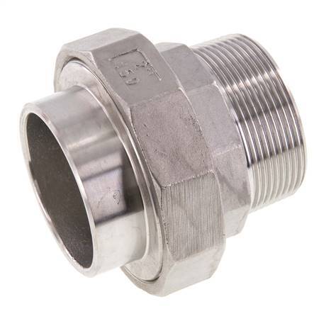 Raccord union droit R2'' mâle x 60.3mm extrémité à souder en acier inoxydable joint conique 16bar (224.8psi)